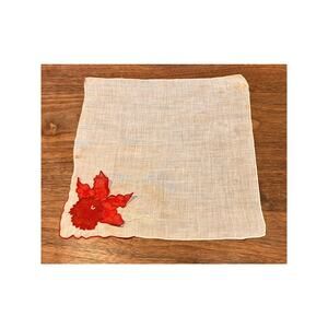 Bermuda Beige Red Handkerchief, Poinsettia, Vintage, Lightweight, Christmas